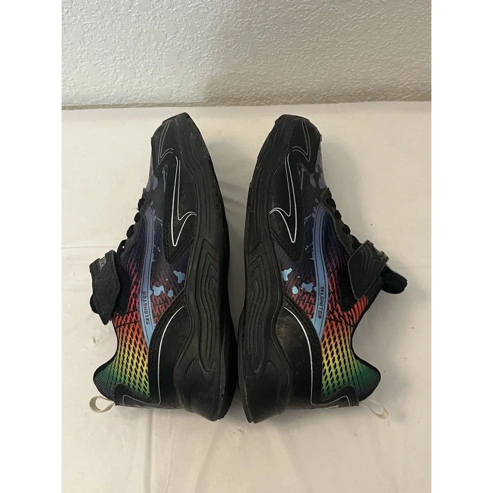 Skill Shooters Boys Sz 2‎ Waterproof SK009 Tennis Shoes Black Blue Neon Splatter